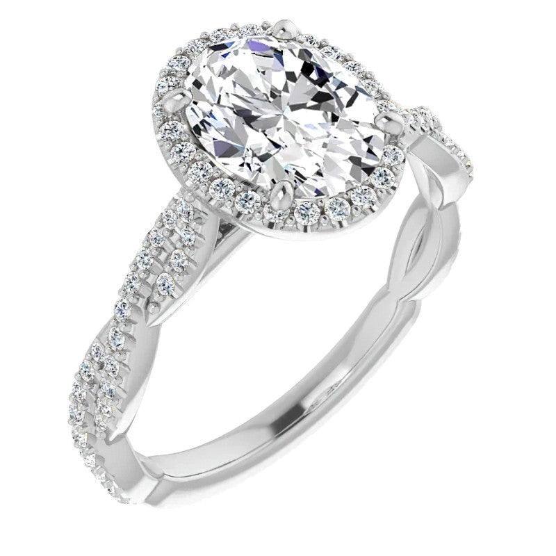Oval Twisted Cathedral Halo Engagement Ring