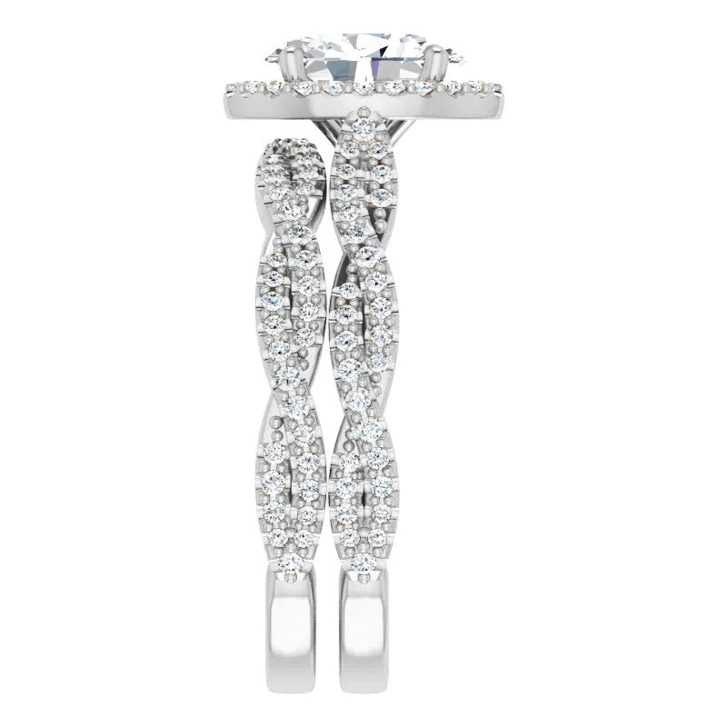 Oval Twisted Cathedral Halo Engagement Ring