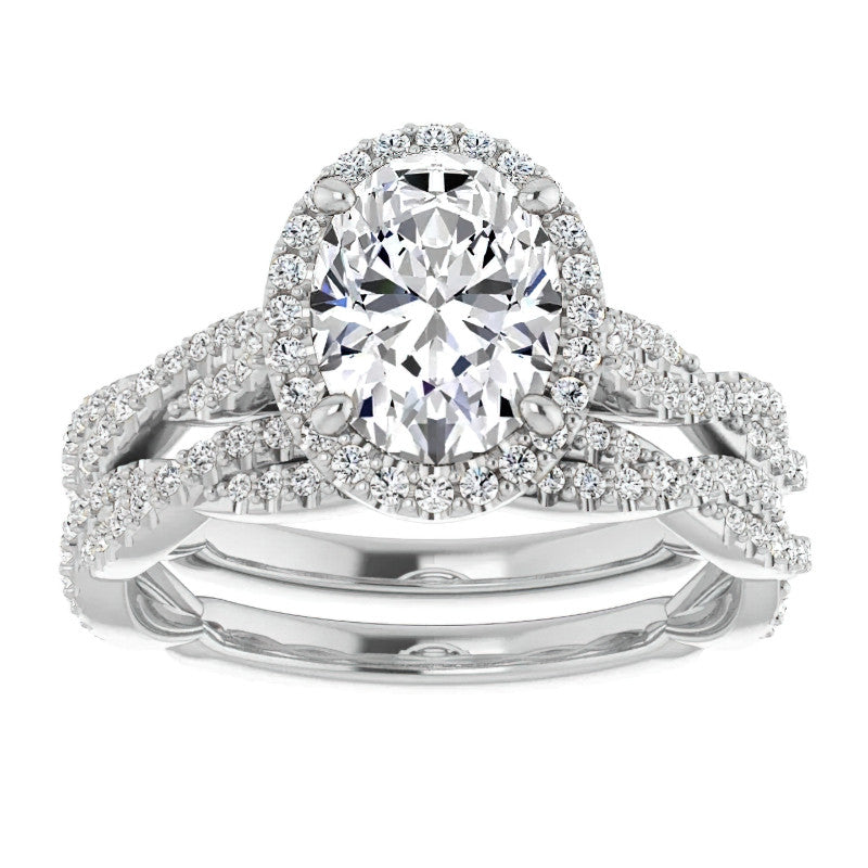 Oval Twisted Cathedral Halo Engagement Ring