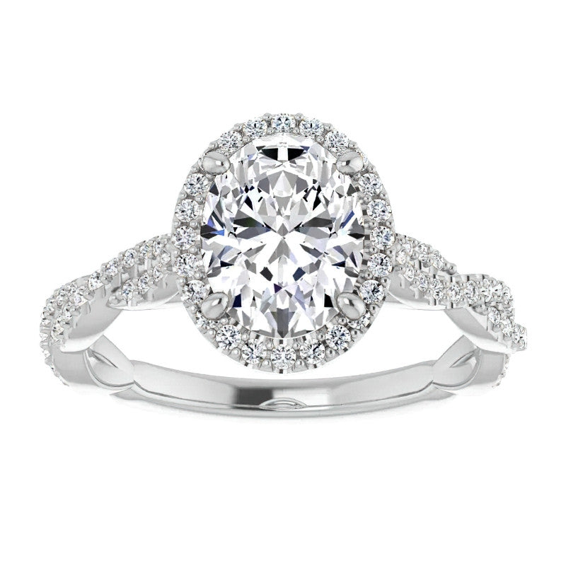 Oval Twisted Cathedral Halo Engagement Ring