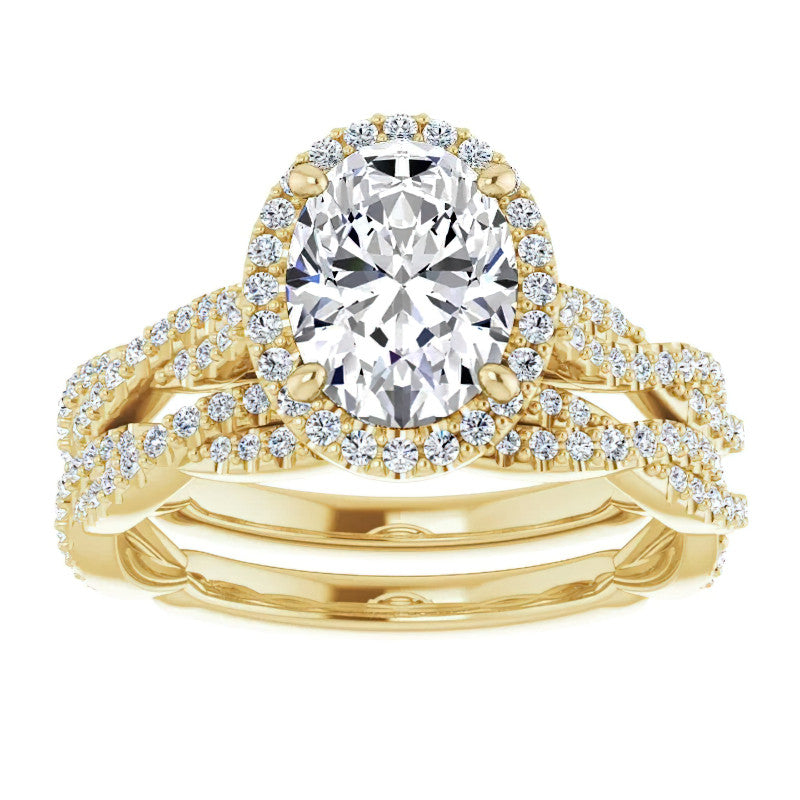Oval Twisted Cathedral Halo Engagement Ring