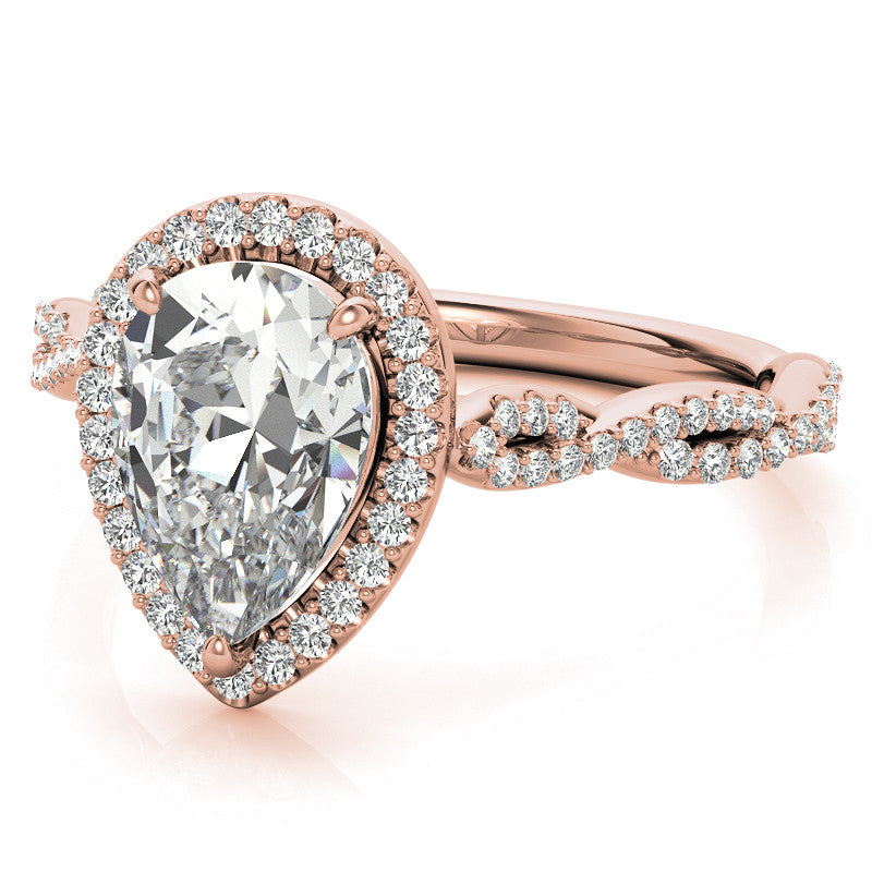 Pear Twisted Cathedral Halo Engagement Ring