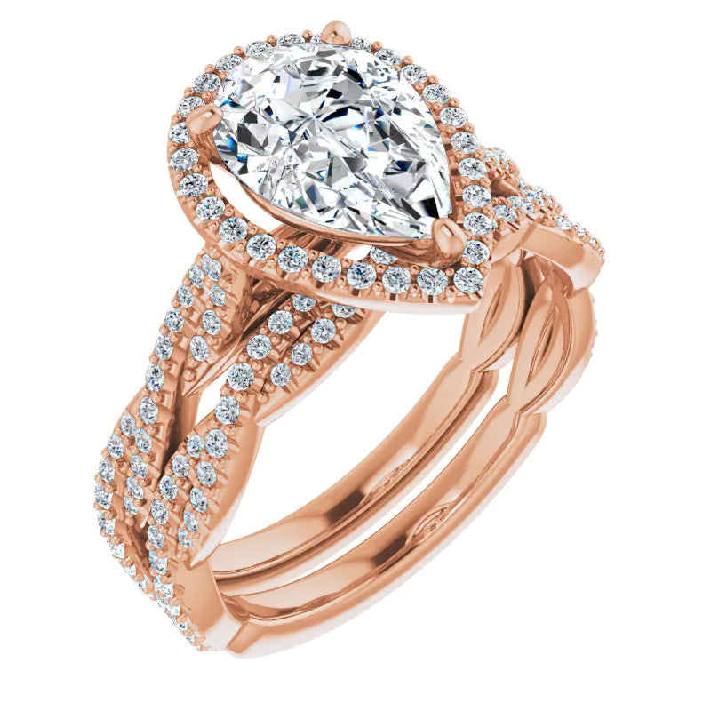 Pear Twisted Cathedral Halo Engagement Ring