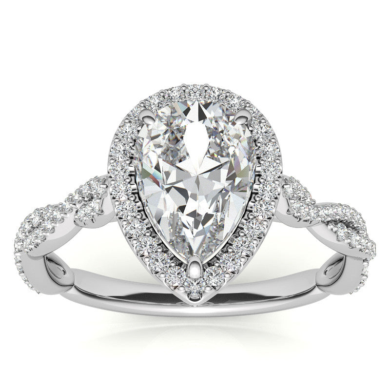 Pear Twisted Cathedral Halo Engagement Ring