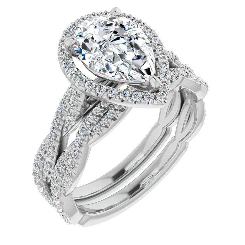 Pear Twisted Cathedral Halo Engagement Ring