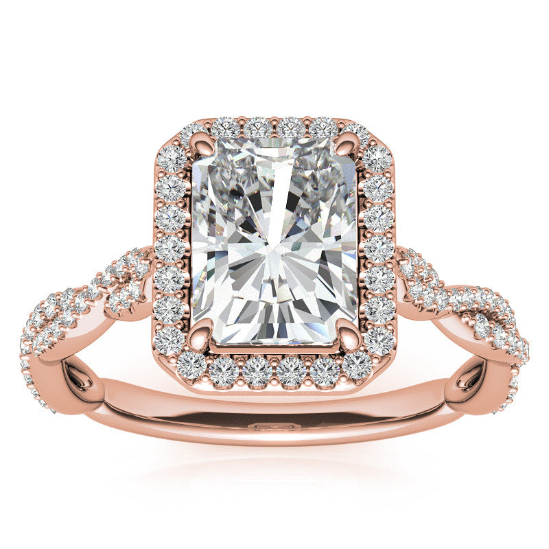 Emerald / Radiant Infinity Halo Cathedral Moissanite Engagement Ring