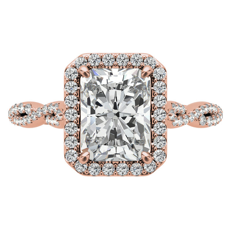 Emerald / Radiant Infinity Halo Cathedral Moissanite Engagement Ring