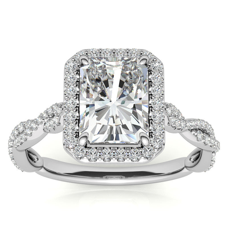 Emerald / Radiant Infinity Halo Cathedral Moissanite Engagement Ring