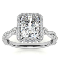 Emerald / Radiant Infinity Halo Cathedral Moissanite Engagement Ring