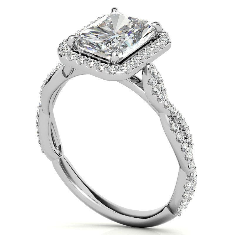 Emerald / Radiant Infinity Halo Cathedral Moissanite Engagement Ring