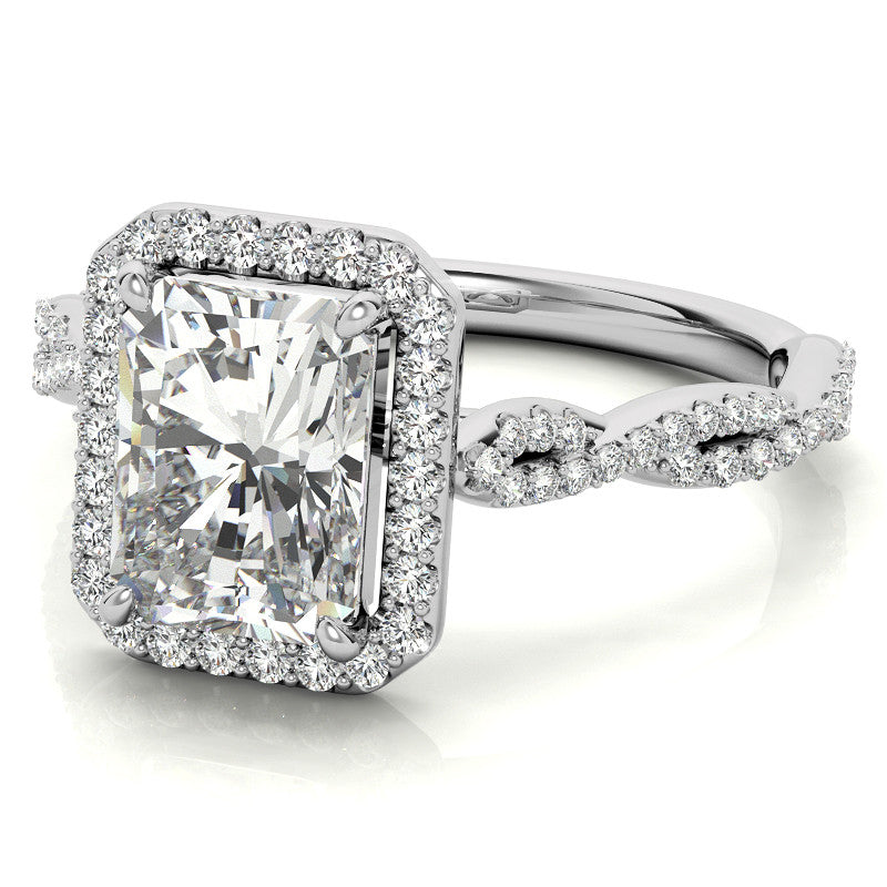 Emerald / Radiant Infinity Halo Cathedral Moissanite Engagement Ring
