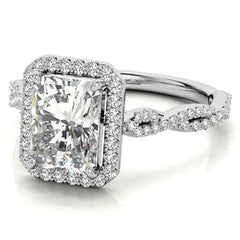Emerald / Radiant Infinity Halo Cathedral Moissanite Engagement Ring