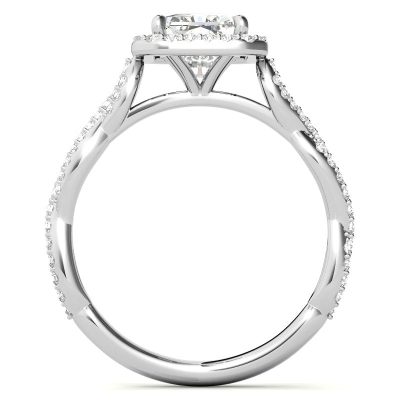 Emerald / Radiant Infinity Halo Cathedral Moissanite Engagement Ring