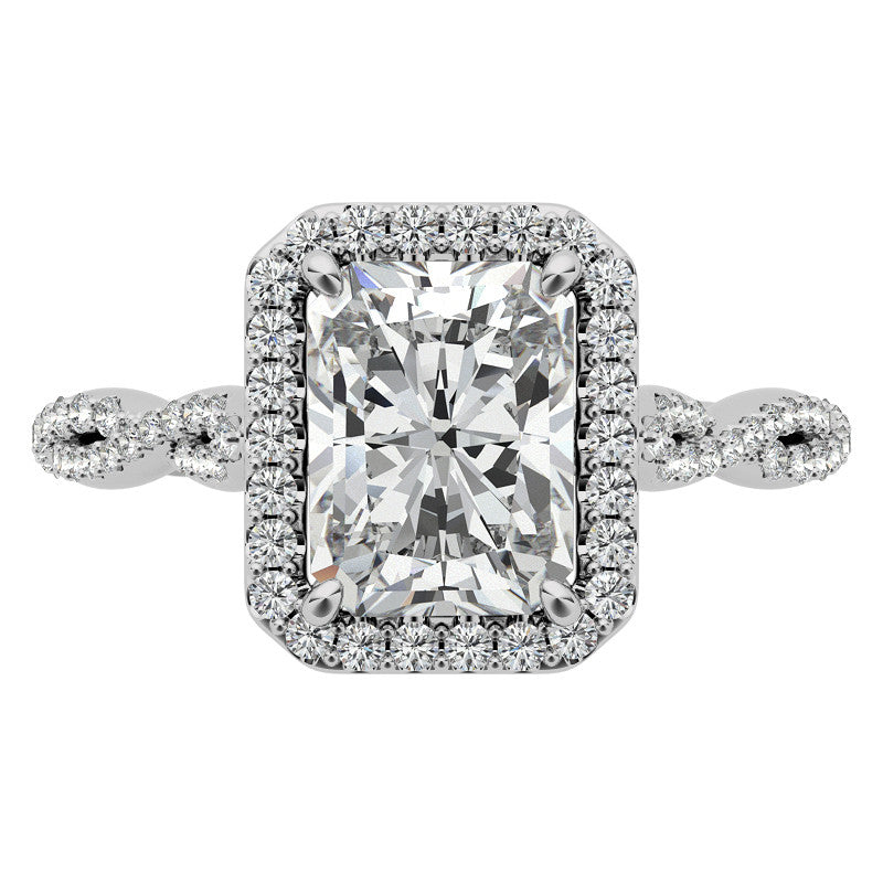 Emerald / Radiant Infinity Halo Cathedral Moissanite Engagement Ring