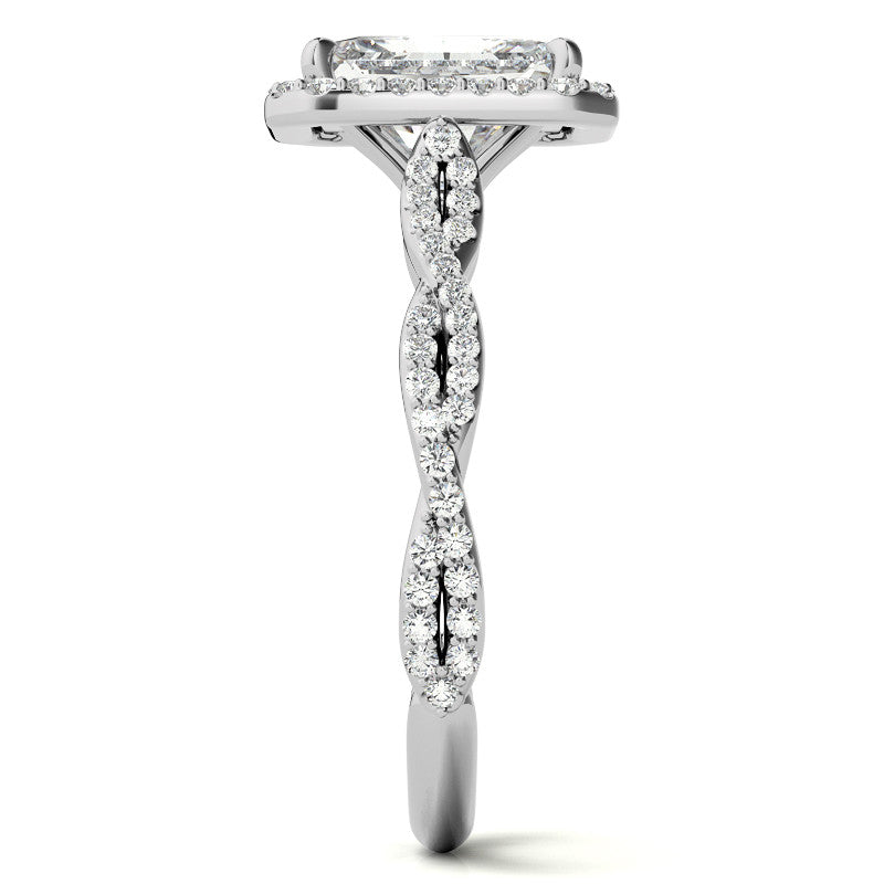 Emerald / Radiant Infinity Halo Cathedral Moissanite Engagement Ring