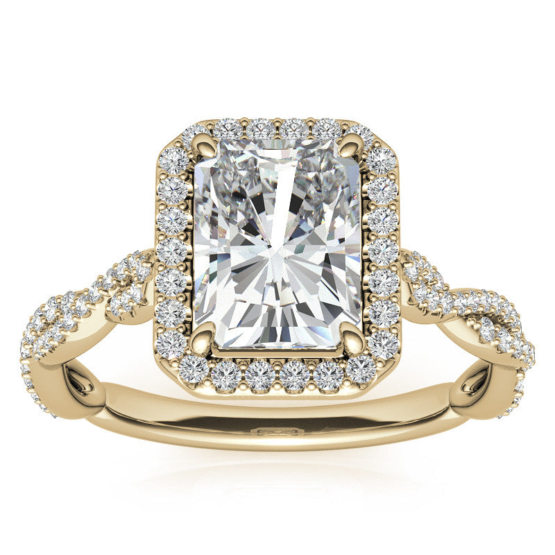 Emerald / Radiant Infinity Halo Cathedral Moissanite Engagement Ring