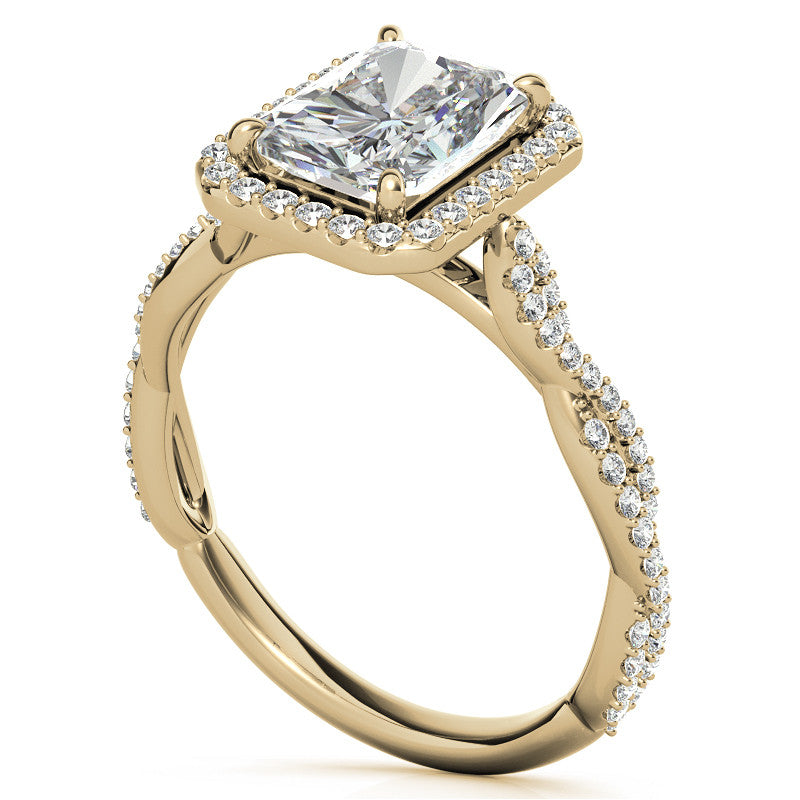 Emerald / Radiant Infinity Halo Cathedral Moissanite Engagement Ring