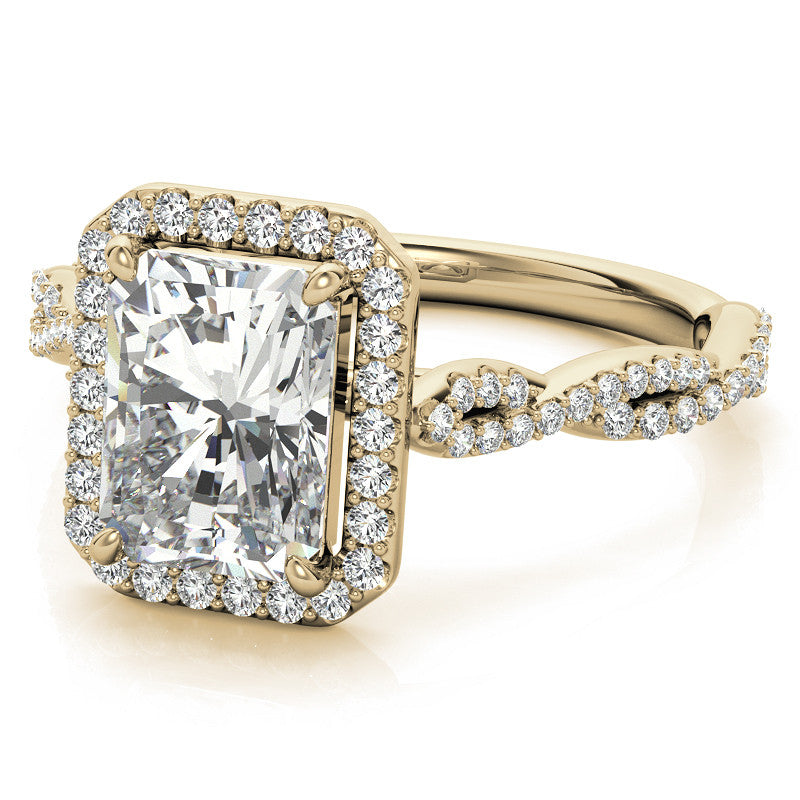 Emerald / Radiant Infinity Halo Cathedral Moissanite Engagement Ring