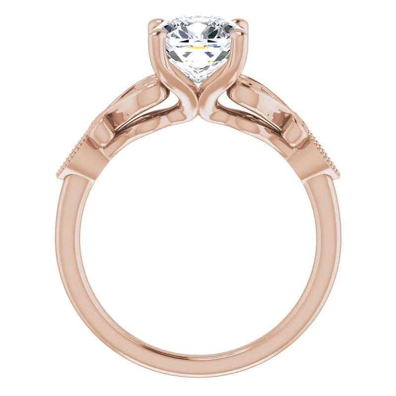 Cushion Scroll Accent Engagement Ring with Milgrain