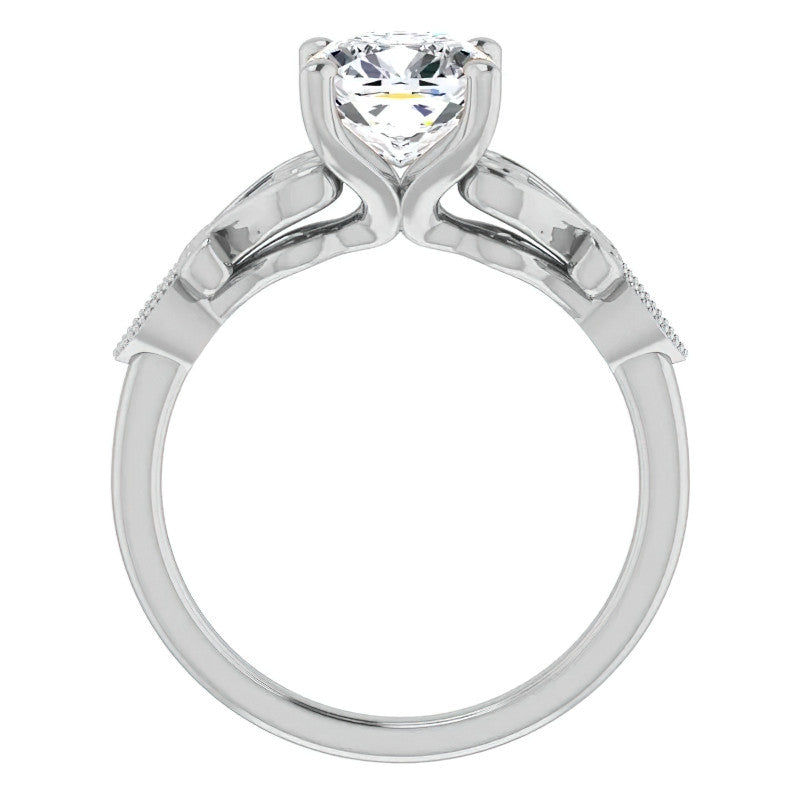 Cushion Scroll Accent Engagement Ring with Milgrain