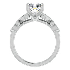 Cushion Scroll Accent Engagement Ring with Milgrain