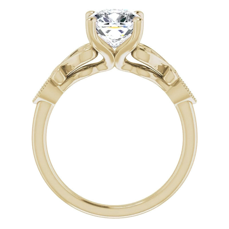 Cushion Scroll Accent Engagement Ring with Milgrain