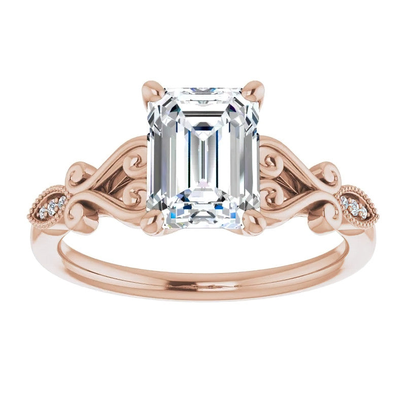 Emerald / Radiant Antique Scroll Engagement Ring