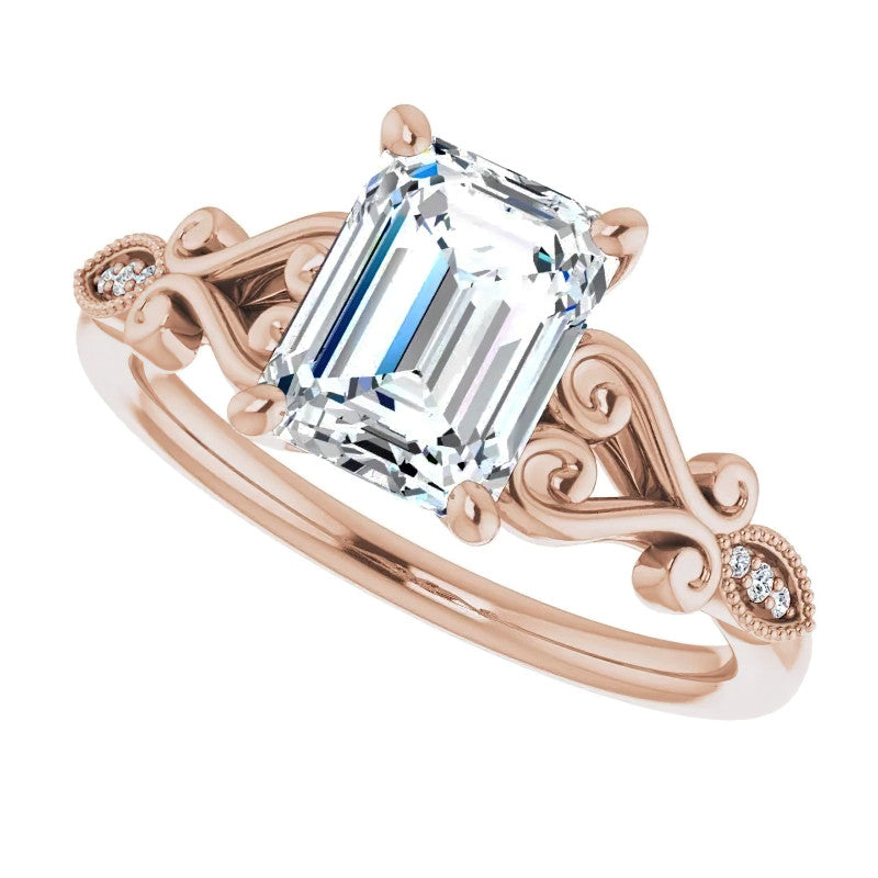 Emerald / Radiant Antique Scroll Engagement Ring