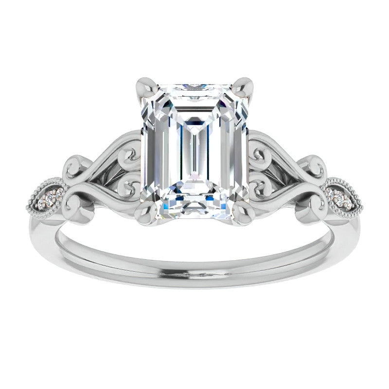 Emerald / Radiant Antique Scroll Engagement Ring