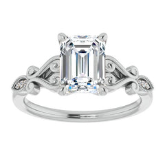 Emerald / Radiant Antique Scroll Engagement Ring