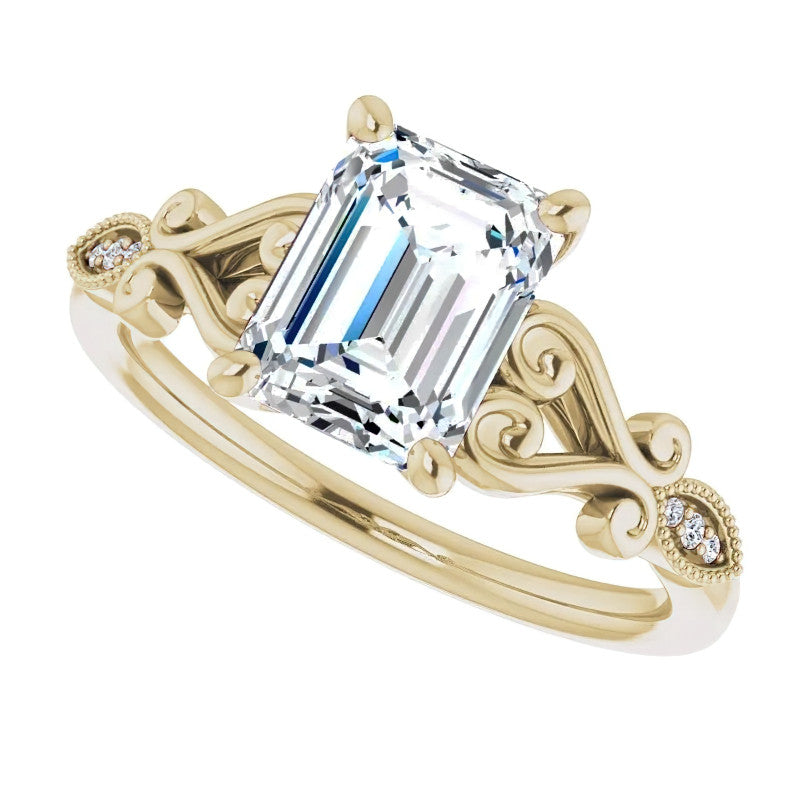 Emerald / Radiant Antique Scroll Engagement Ring