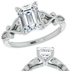 Emerald / Radiant Antique Scroll Engagement Ring