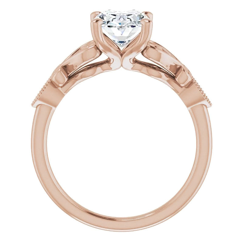 Oval Scroll Accent Engagement Ring with Milgrain