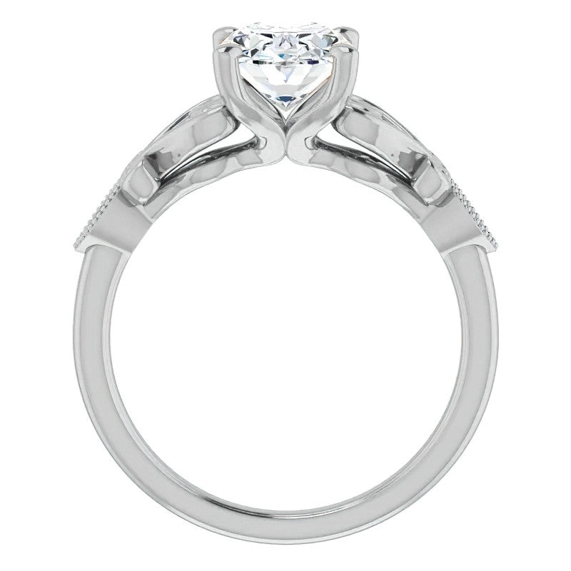 Oval Scroll Accent Engagement Ring with Milgrain