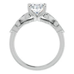 Oval Scroll Accent Engagement Ring with Milgrain