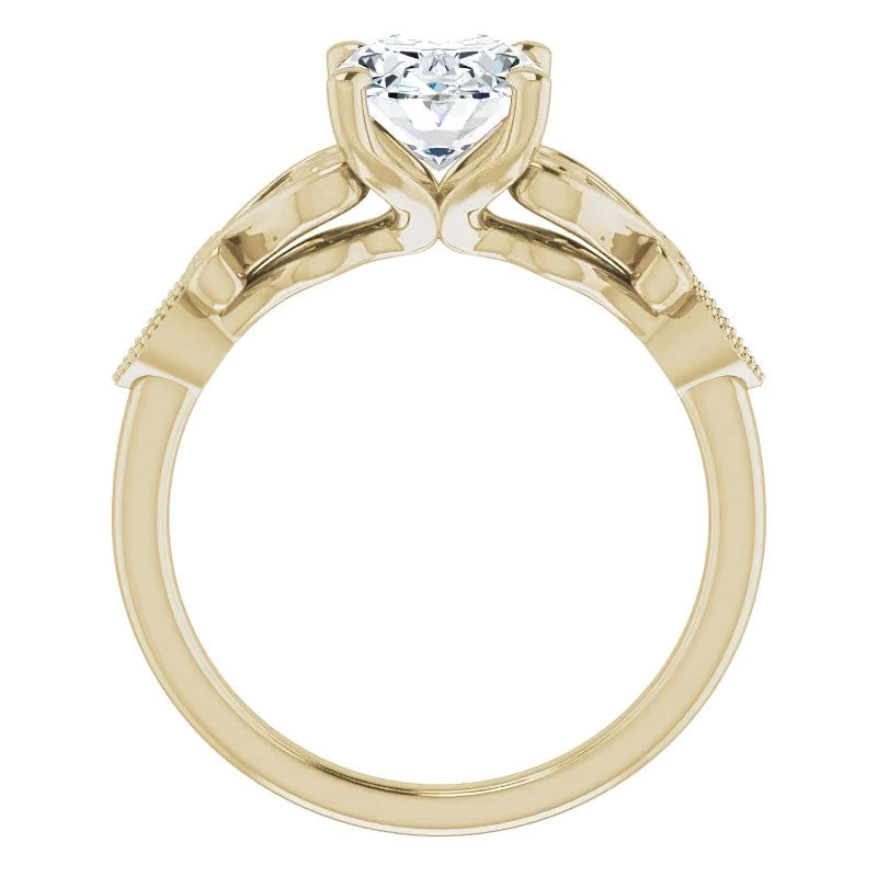 Oval Scroll Accent Engagement Ring with Milgrain