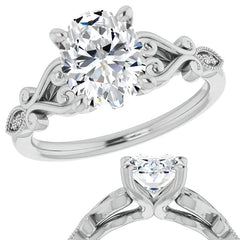 Oval Scroll Accent Engagement Ring with Milgrain