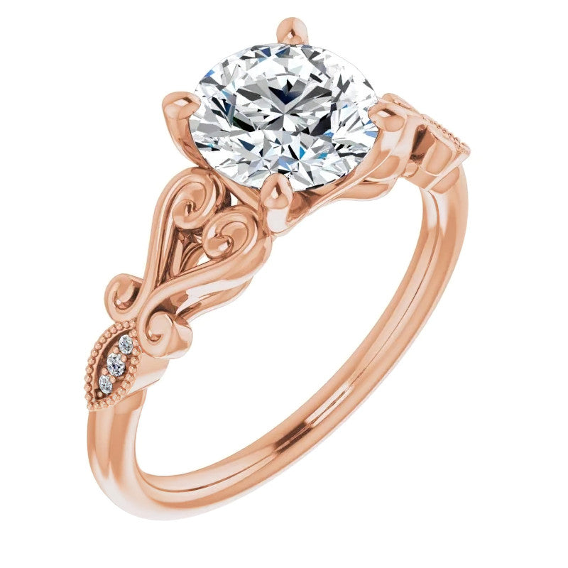 Round Scroll Accent Moissanite Engagement Ring