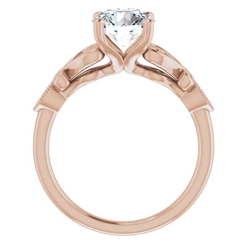 Round Scroll Accent Moissanite Engagement Ring
