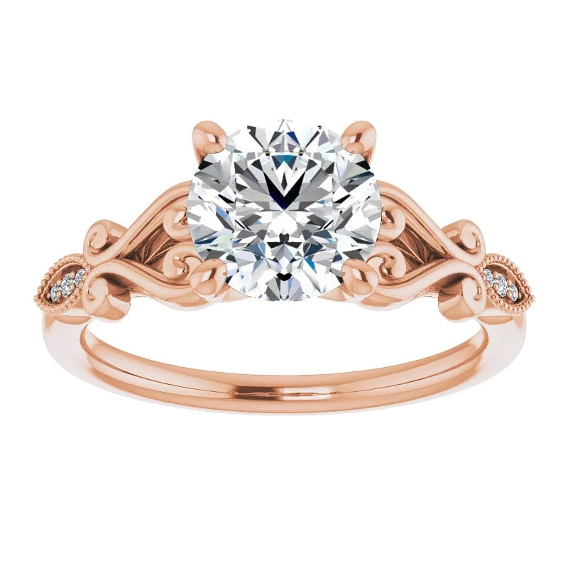 Round Scroll Accent Moissanite Engagement Ring
