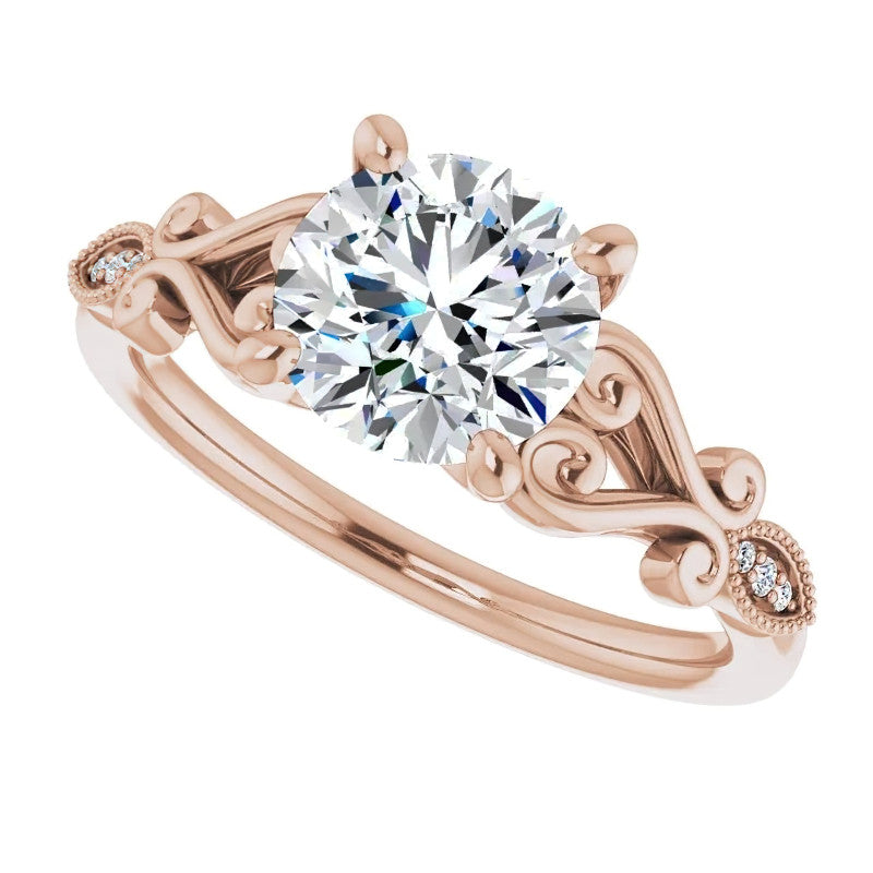 Round Scroll Accent Moissanite Engagement Ring