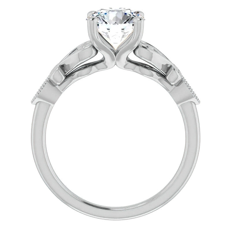 Round Scroll Accent Moissanite Engagement Ring