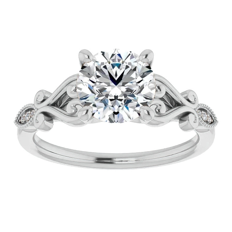 Round Scroll Accent Moissanite Engagement Ring