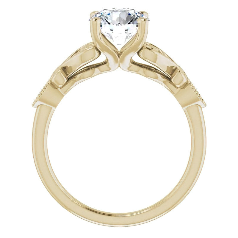 Round Scroll Accent Moissanite Engagement Ring