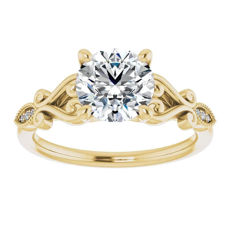 Round Scroll Accent Moissanite Engagement Ring