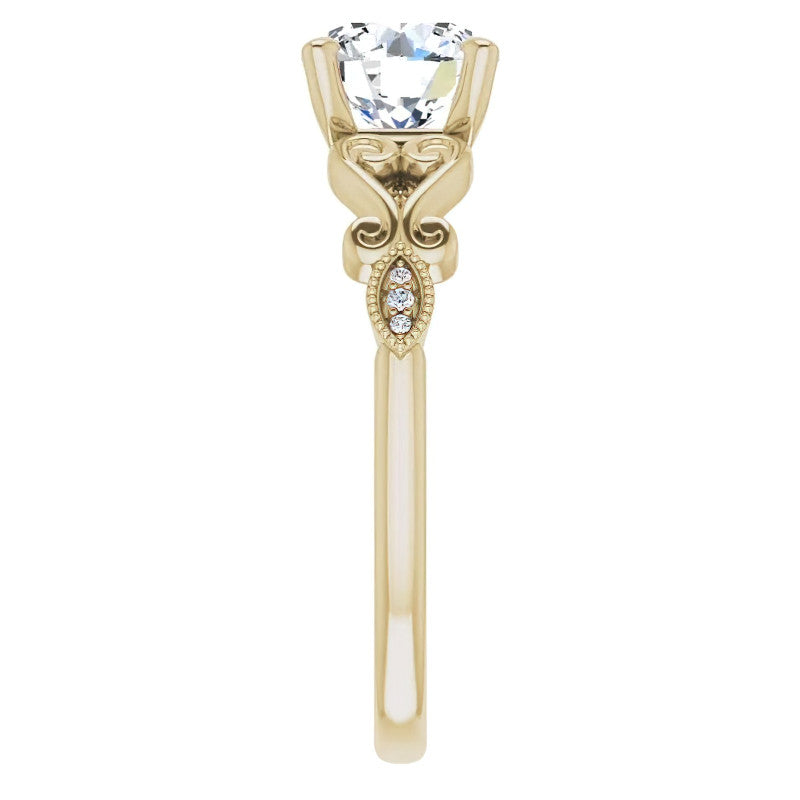 Round Scroll Accent Moissanite Engagement Ring