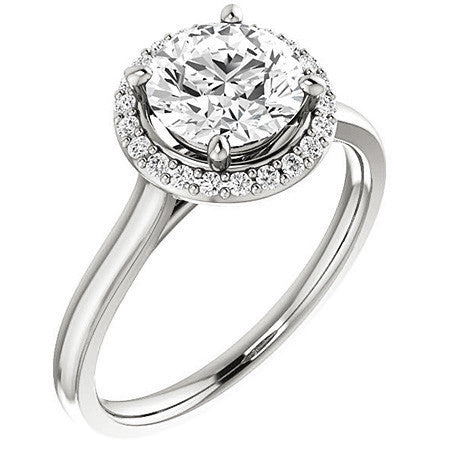 Round Petal Accent Halo Moissanite Engagement Ring