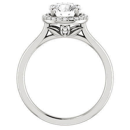 Round Petal Accent Halo Moissanite Engagement Ring
