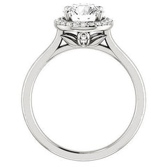 Round Petal Accent Halo Moissanite Engagement Ring