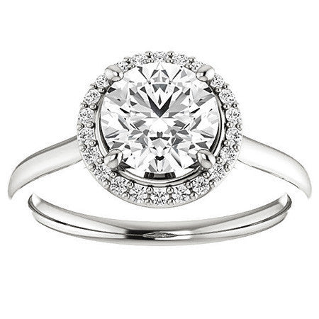 Round Petal Accent Halo Moissanite Engagement Ring